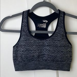 Gray and black padded sports bra